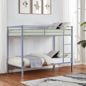 Metal Bunk Bed Twin Over Twin, Low Profile Bunk Bed Frame withBuilt-in Ladder, High Guardrail and Metal Slats- Gray - Iron