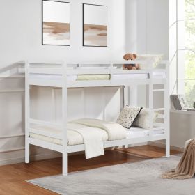 Twin over Twin Bunk Bed with Ladder,Wooden Bunk Bed with High Guardrail and Ladder - White - Wood