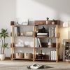 4 Tier Retractable & Rotatable Bookcases, Wooden Corner Book Shelf, Storage Rack for CDs/Movies/Books, Rustic Brown Bookcase