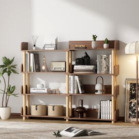 4 Tier Retractable & Rotatable Bookcases, Wooden Corner Book Shelf, Storage Rack for CDs/Movies/Books, Rustic Brown Bookcase