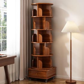 Rotating Bookshelf, 360 Display Corner Bookshelf for Small Space, 6 Tier Bookcase Storage Rack with Wheels, Wood Narrow Organizer