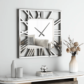 Mirrored Roman numerals decorative square glass large wall clock