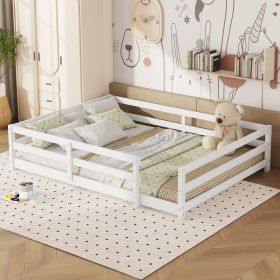 Full Size Floor Bed, Montessori Floor Bed with Fence, Kids Montessori Bed Full Size, Wood Montessori Floor Bed for Kids, Girls, Boys (WHITE) - as Pic