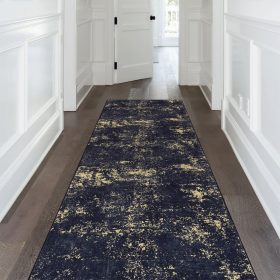 LOOM & LUXE 2'6''x10' Runner - Area Rugs for living room, bedroom, kitchen, dining room rug (Black/Gold, 2'6''x10') - as Pic