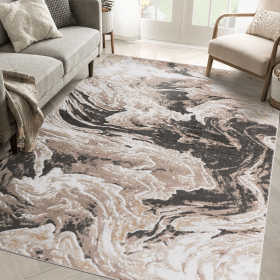 LOOM & LUXE Collection 8X10 L.Brown /Abstract Non-Shedding Living Room Bedroom Dining Home Office Stylish and Stain Resistant Area Rug - as Pic