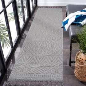 LOOM & LUXE Collection 2X8 White /Geometric Indoor/Outdoor Area Rug - as Pic