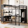 Metal Loft Bed with Wardrobe And L-shaped Desk, Full Size Loft Bed with Storage Cubes and Shelves, Heavy Duty Loft Bed