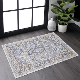 LOOM & LUXE Collection 2X3 Blue/Cream/Bordered Non-Shedding Living Room Bedroom Dining Home Office Stylish and Stain Resistant Area Rug - as Pic