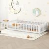 Twin Size Bed Floor Bed with Safety Guardrails and Door for Kids, White(Old SKU:W158090683) - as Pic