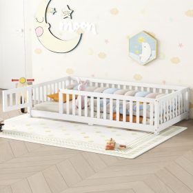 Twin Size Bed Floor Bed with Safety Guardrails and Door for Kids, White(Old SKU:W158090683) - as Pic