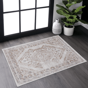 LOOM & LUXE Collection 2X3 Cream/Ivory/Bordered Non-Shedding Living Room Bedroom Dining Home Office Stylish and Stain Resistant Area Rug - as Pic