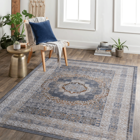 LOOM & LUXE Collection 8X10 Blue/Ivory /Medallion Non-Shedding Living Room Bedroom Dining Home Office Stylish and Stain Resistant Area Rug - as Pic