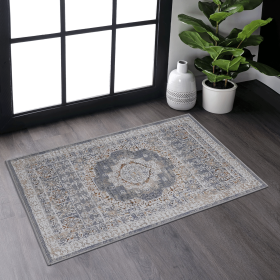 LOOM & LUXE Collection 2X3 Blue/Ivory /Medallion Non-Shedding Living Room Bedroom Dining Home Office Stylish and Stain Resistant Area Rug - as Pic