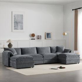 136" Chenille Modular Sectional Sofa with Deep and Wide Seat,U Shaped Cloud Couch Set with Double Cushions,6 Seat Sofa with Movable Ottomans,3 Colors