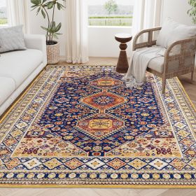 Area Rug 8x10 Vintage Bohemia Large Persian Non-slip Washable Rug For Living Room Kitchen Bedroom Living Room Abstract Geometrical Blue/Yellow-as Pic