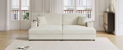 86.5" Oversized Loveseat Chaise Lounge Sectional Sofa Bed Corduroy Sleeper Sofa with Two USB Ports, Beige