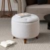 Round Ottoman storage stool with Cover Lid,Decorate the living room and bedroom with round teddy fleece storage Ottoman (White) - as Pic
