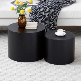 Round Coffee Table Set of 2, Nesting Coffee Tables for MDF with veneer .for living room,office,bedroom,Natural, 4Colors BLACK - Black - MDF