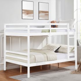 Full over Full Bunk Bed with Ladder,Wooden Bunk Bed with High Guardrail and Ladder- White - Wood
