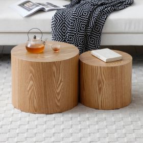 Round Coffee Table Set of 2, Nesting Coffee Tables for MDF with veneer .for living room,office,bedroom,Natural, 4Colors NATURAL - Natural - MDF