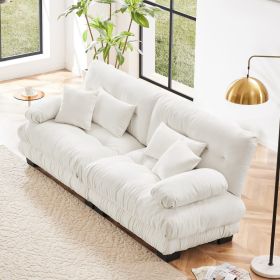Cloud Couch 2 Seater Sofa for Living Room, Chenille 2 - Seat sofa with 2 Lumbar pillows and 2 throw pillows,Chenille White - as Pic