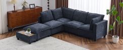 90" U-shaped Sectional Sofa Modular Sofa Couch with a Movable Ottoman , a Coffee Table with Hidden Charging Devices for Living Room, Blue - as Pic