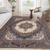 Area Rug 8x10 Vintage Bohemia Large Persian Non-slip Washable Rug For Living Room Kitchen Bedroom Living Room Flower Design Reddish Brown - as Pic