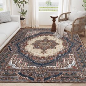 Area Rug 8x10 Vintage Bohemia Large Persian Non-slip Washable Rug For Living Room Kitchen Bedroom Living Room Flower Design Reddish Brown - as Pic