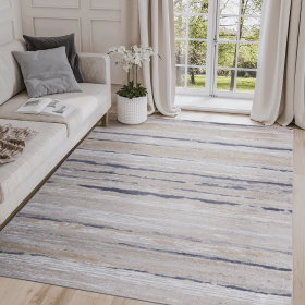 LOOM & LUXE Collection 5X7 Ivory/Blue /Striped Non-Shedding Living Room Bedroom Dining Home Office Stylish and Stain Resistant Area Rug - as Pic