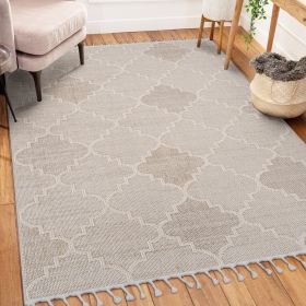 LOOM & LUXE Collection 5X7 Cream /Trellis Indoor/Outdoor Area Rug - as Pic
