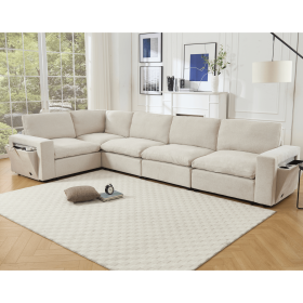 Sectional Couches For Living Room,Modular Couch,Wireless Charging Port & Cup Holders,5-seat ,DIY Combination,L-shaped Sofa, Beige