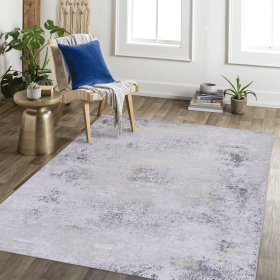 LOOM & LUXE 6x9 Area Rugs - Area Rugs for living room, bedroom, kitchen (Gray/Gold, 6' x 9') - as Pic
