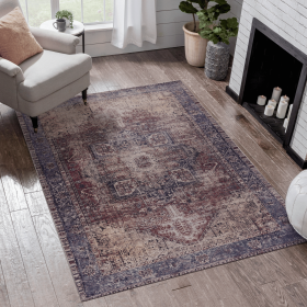 LOOM & LUXE 5x8 Area Rugs for Living Room - Area Rugs for living room, bedroom, kitchen (Burgundy/Blue, 5'x8') - as Pic