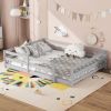 Full Size Floor Bed, Montessori Floor Bed with Fence, Kids Montessori Bed Full Size, Wood Montessori Floor Bed for Kids, Girls, Boys (GRAY) - as Pic