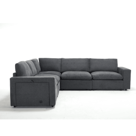 Sectional Couches For Living Room,Modular Couch,Wireless Charging Port & Cup Holders,5-seat ,DIY Combination,L-shaped Sofa,Gray - as Pic