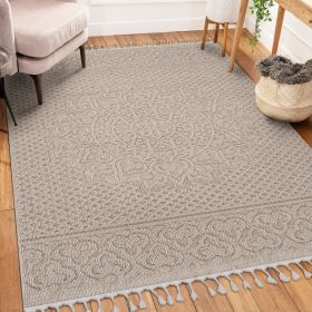 LOOM & LUXE Collection 4X6 Beige /Medallion Indoor/Outdoor Area Rug - as Pic
