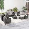 5 Piece Patio Furniture Set,Outdoor Wicker Rattan Sofa Conversation Set All Weather Patio Sectional Sofa Set, Backyard