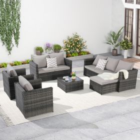 5 Piece Patio Furniture Set,Outdoor Wicker Rattan Sofa Conversation Set All Weather Patio Sectional Sofa Set, Backyard