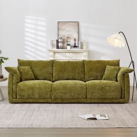 98.5" 3-seater Contemporary style linen sofa with 3 comfortable cushions with 2 pillows Suitable for living room bedroom and office,green