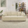 Modern 3 seat Sofa with Storage, Deep Seat Sofa with Cup Holders & Phone Holder Charging Ports, Beige Corduroy Couch for Living Room,Beige - as Pic