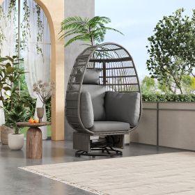 Outdoor Swivel Chair with Cushions, Rattan Egg Patio Chair with Rocking Function for Balcony, Poolside and Garden - Grey - Wicker
