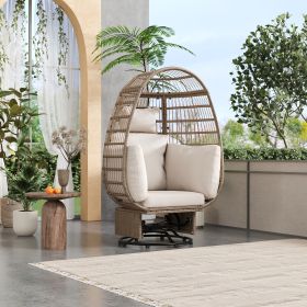 Outdoor Swivel Chair with Cushions, Rattan Egg Patio Chair with Rocking Function for Balcony, Poolside and Garden - Natural+Beige - Wicker