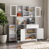 Kitchen Pantry Storage Cabinet, Modern Buffet Cabinet with Hutch, Food Pantry Cabinet with Doors and Shelves Wine Rack for Dining Room, White - as Pic