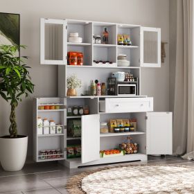 Kitchen Pantry Storage Cabinet, Modern Buffet Cabinet with Hutch, Food Pantry Cabinet with Doors and Shelves Wine Rack for Dining Room, White - as Pic