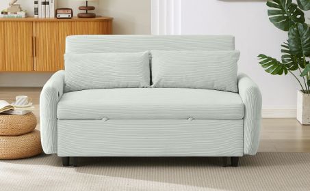 Light Grey-Green 57.48" Pull-out Sofa Bed Convertible Couch 2 Seat Loveseat Sofa Modern Sleeper Sofa with Two Throw Pillows and USB Ports