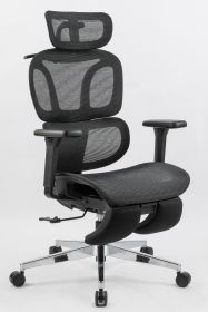 Full mesh office chair, ergonomic office chair, office mesh chair, adjustable headrest, armrests, foot pedals, with hanger- Black