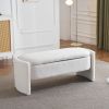 Elegant Long - shaped Storage Ottoman Bench of boucle material with Simple and Grand Design, White - as Pic