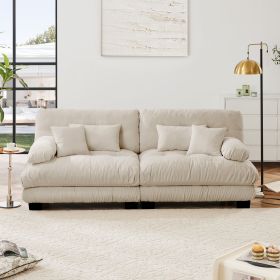 Cloud Couch 2 Seater Sofa for Living Room, Chenille 2 - Seat sofa with 2 Lumbar pillows and 2 throw pillows - Light coffee
