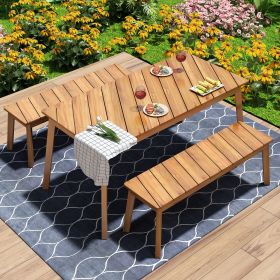 3 Pieces Acacia Wood Table Bench Dining Set For Outdoor & Indoor Furniture With 2 Benches, Picnic Beer Table- Acacia Wood