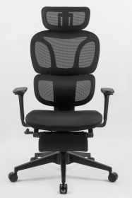 Foam office chair, ergonomic office chair, foam base, adjustable headrest, armrests, foot rests, with hanger- Black